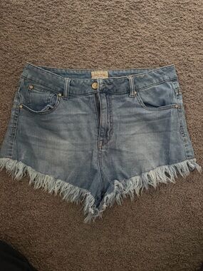 Celebrity Pink Light Blue Frayed Hem Denim Shorts